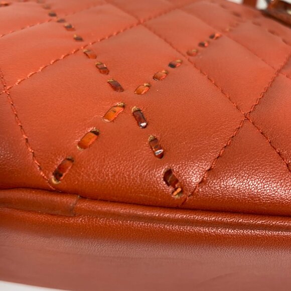 BRIGHTON Orange Leather Puffy Quilted Handbag Side Pockets, Wallet, Dustbag EUC - Picture 9 of 16